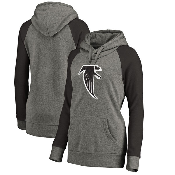 Atlanta Falcons NFL Pro Line by Fanatics Branded Women's Throwback Logo Tri Blend Raglan Plus Size Pullover Hoodie Gray Black