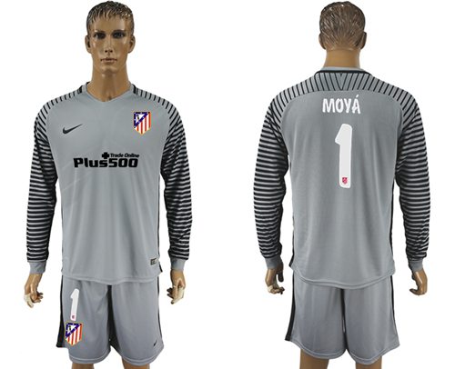 Atletico Madrid 1 Moya Grey Goalkeeper Long Sleeves Soccer Club Jersey