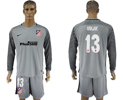 Atletico Madrid 13 Oblak Grey Goalkeeper Long Sleeves Soccer Club Jersey
