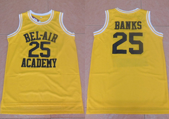 BEL AIR Academy 25 Carlton Banks Basketball Jersey The Fresh Prince of BEL AIR Basketball yellow Jersey