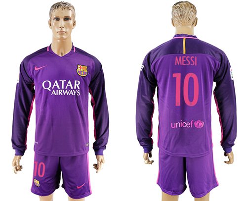 Barcelona 10 Messi Away Long Sleeves Soccer Club Jersey