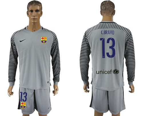 Barcelona 13 C.Bravo Grey Goalkeeper Long Sleeves Soccer Club Jersey