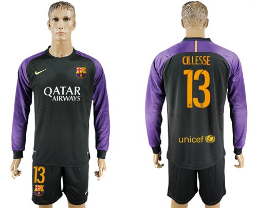 Barcelona 13 Cillesse Black Goalkeeper Long Sleeves Soccer Club Jersey