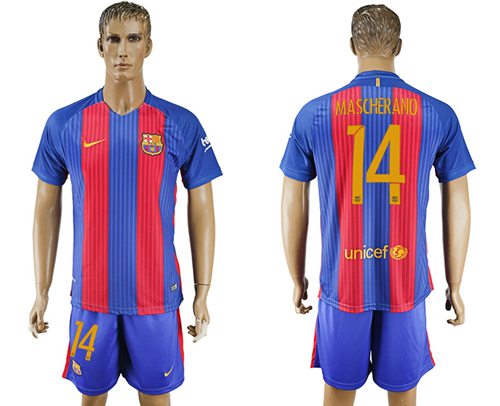 Barcelona 14 Mascherano Home With Blue Shorts Soccer Club Jersey