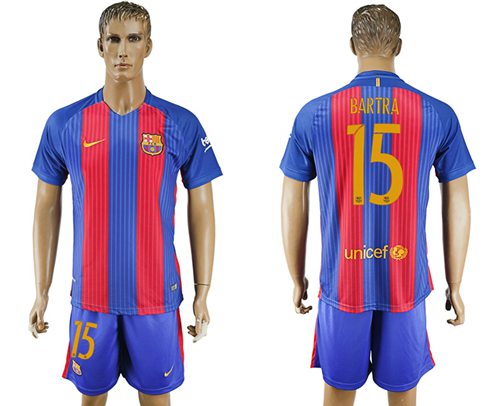 Barcelona 15 Bartra Home With Blue Shorts Soccer Club Jersey