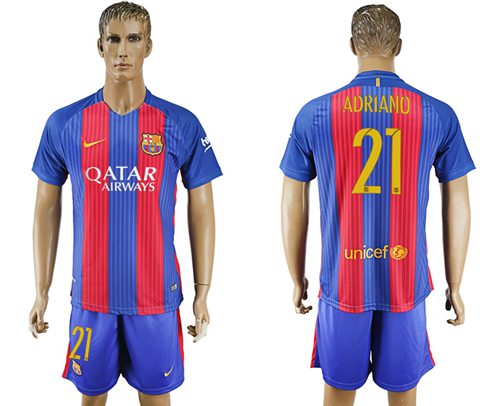 Barcelona 21 Adriano Home With Blue Shorts Soccer Club Jersey