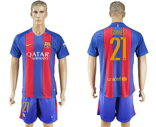 Barcelona 21 Gomes Home Soccer Club Jersey