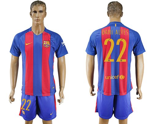 Barcelona 22 Dani Alves Home With Blue Shorts Soccer Club Jersey