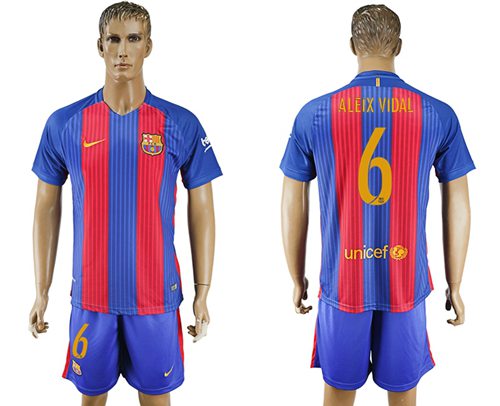 Barcelona 6 Aleix Vidal Home With Blue Shorts Soccer Club Jersey