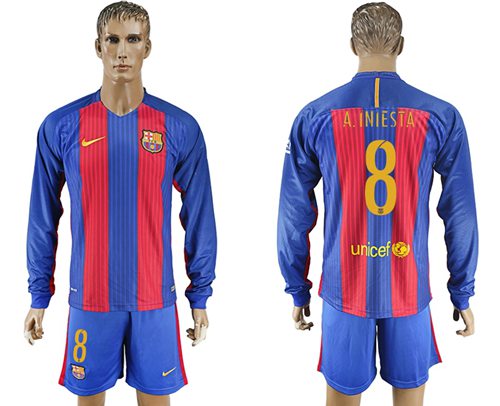 Barcelona 8 A.Iniesta Home Long Sleeves Soccer Club Jersey