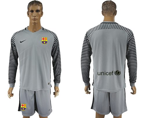 Barcelona Blank Grey Goalkeeper Long Sleeves Soccer Club Jersey
