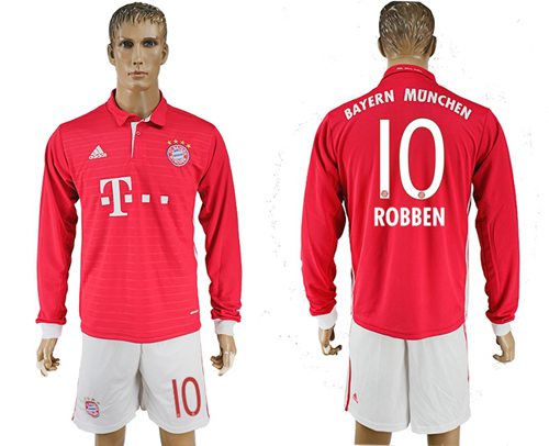 Bayern Munchen 10 Robben Home Long Sleeves Soccer Club Jersey