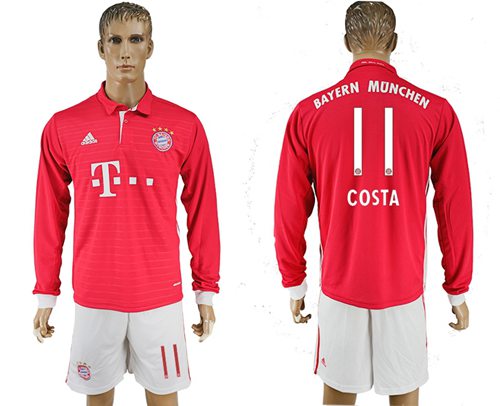 Bayern Munchen 11 Costa Home Long Sleeves Soccer Club Jersey
