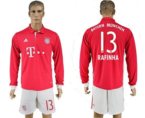 Bayern Munchen 13 Rafinha Home Long Sleeves Soccer Club Jersey