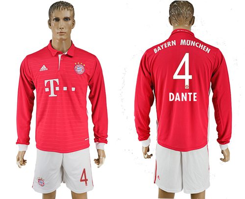 Bayern Munchen 4 Dante Home Long Sleeves Soccer Club Jersey
