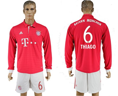 Bayern Munchen 6 Thiago Home Long Sleeves Soccer Club Jersey
