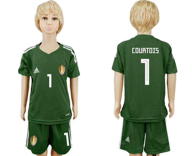 Belgium 1 COURTOIS Army Green Goalkeeper Youth 2018 FIFA World Cup Soccer Jersey