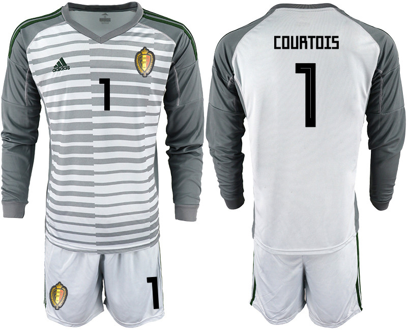 Belgium 1 COURTOIS Gray 2018 FIFA World Cup Long Sleeve Goalkeeper Soccer Jersey