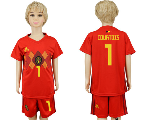Belgium 1 COURTOIS Home Youth 2018 FIFA World Cup Soccer Jersey