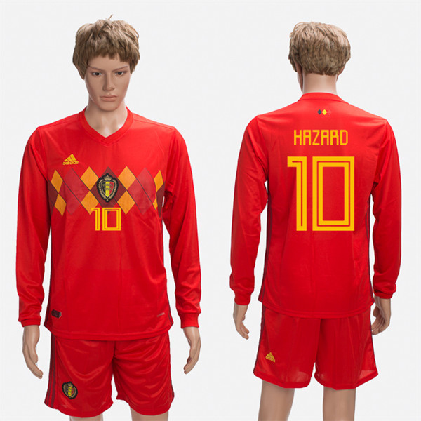 Belgium 10 HAZARD Home 2018 FIFA World Cup Long Sleeve Soccer Jersey