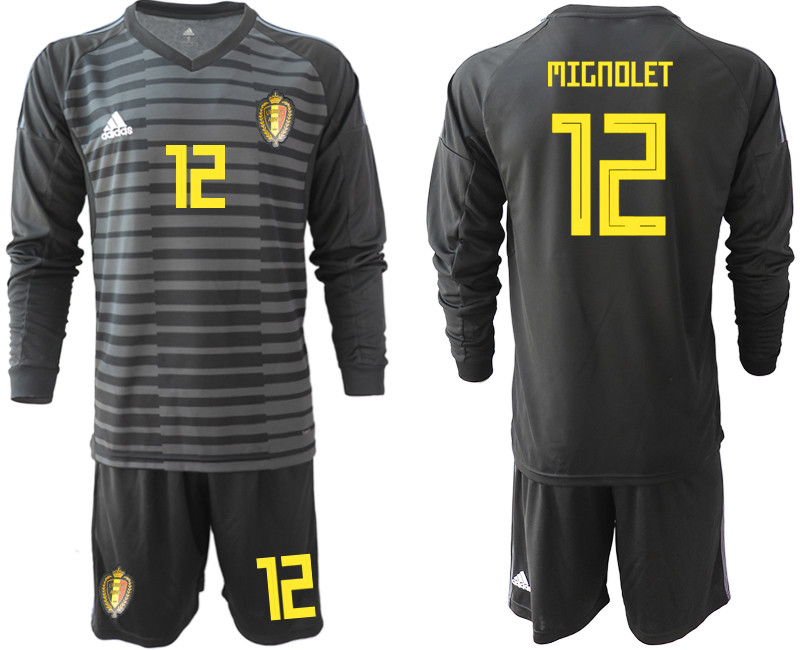 Belgium 12 MIGNOLET Black 2018 FIFA World Cup Long Sleeve Goalkeeper Soccer Jersey