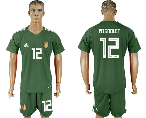 Belgium 12 MIGNOLET Military Green Goalkeeper 2018 FIFA World Cup Soccer Jersey