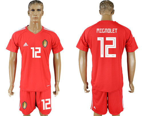 Belgium 12 MIGNOLET Red Goalkeeper 2018 FIFA World Cup Soccer Jersey