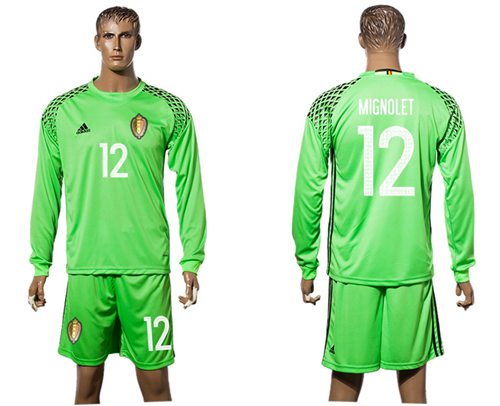 Belgium 12 Mignolet Green Goalkeeper Long Sleeves Soccer Country Jersey