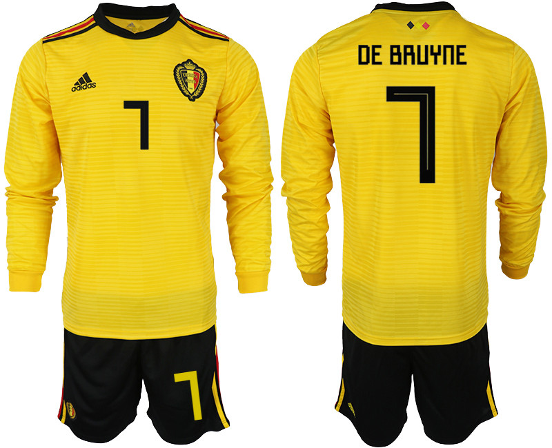 Belgium 7 DE BRUYNE Away 2018 FIFA World Cup Long Sleeve Soccer Jersey