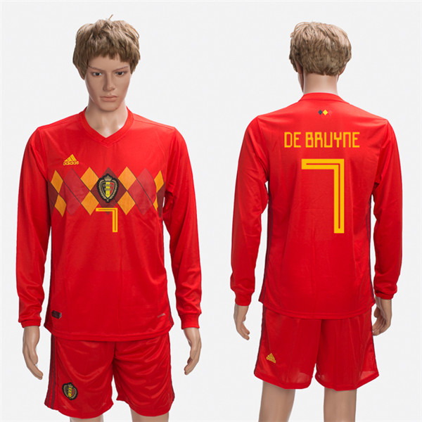 Belgium 7 DE BRUYNE Home 2018 FIFA World Cup Long Sleeve Soccer Jersey