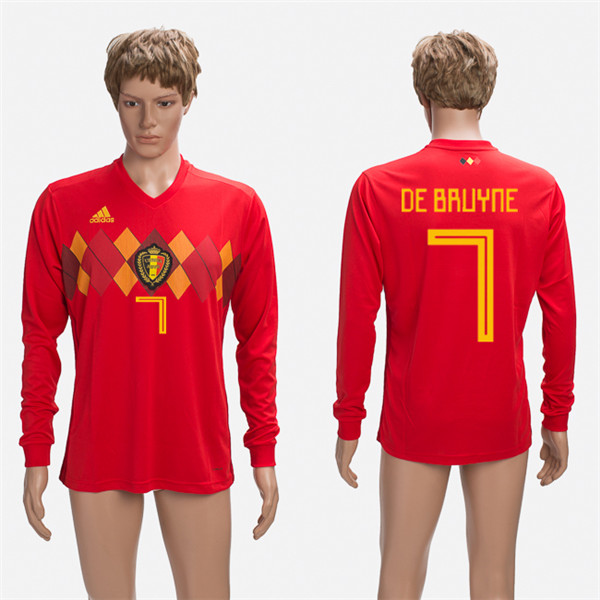 Belgium 7 DE BRUYNE Home 2018 FIFA World Cup Long Sleeve Thailand Soccer Jersey