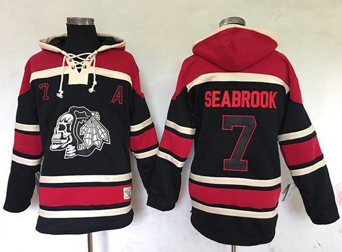 Blackhawks 7 Brent Seabrook Black Sawyer Hooded Sweatshirt Stitched NHL Jersey