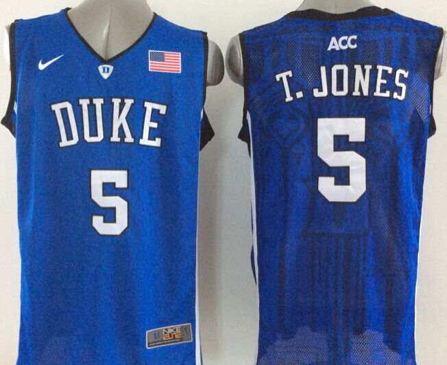 Blue Devils 5 Tyus Jones Blue Basketball Elite V Neck Stitched NCAA Jersey
