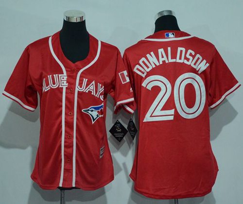Blue Jays 20 Josh Donaldson Red Canada Day Women Stitched MLB Jersey