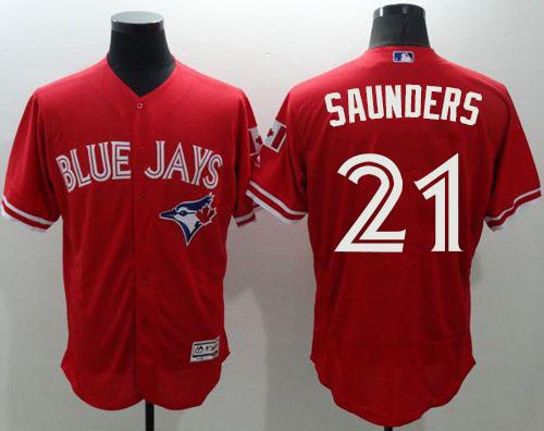Blue Jays 21 Michael Saunders Red Flexbase Authentic Collection Canada Day Stitched MLB Jersey