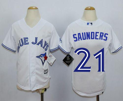 Blue Jays 21 Michael Saunders White Cool Base Stitched Youth MLB Jersey