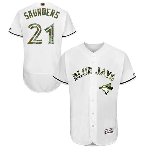 Blue Jays 21 Michael Saunders White Flexbase Authentic Collection 2016 Memorial Day Stitched MLB Jersey