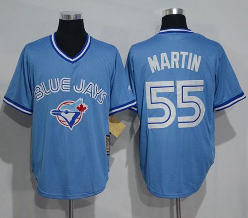 Blue Jays 55 Russell Martin Light Blue Cooperstown Throwback Stitched MLB Jersey