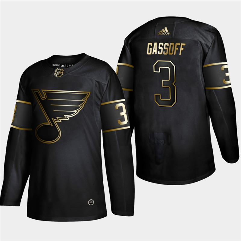 Blues 3 Bob Gassoff Black Gold Adidas Jersey