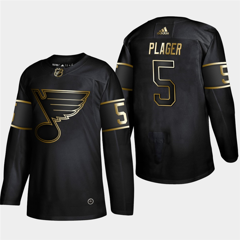 Blues 5 Bob Plager Black Gold Adidas Jersey