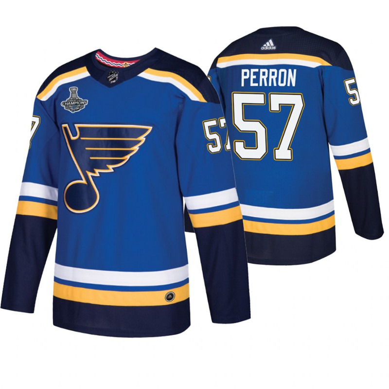 Blues 57 David Perron Blue 2019 Stanley Cup Champions Adidas Jersey