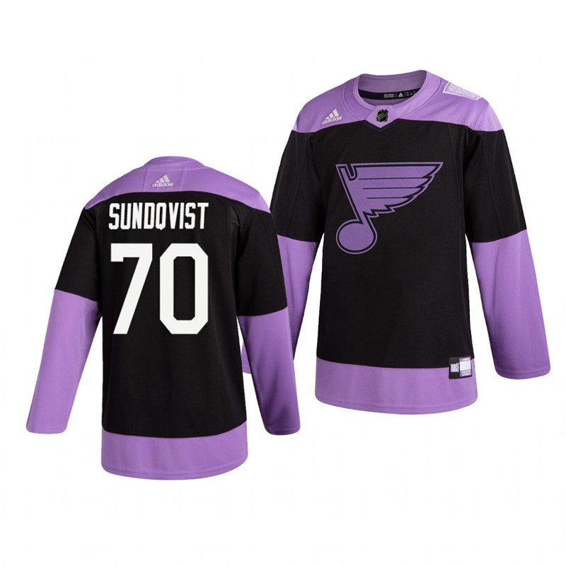 Blues 70 Oskar Sundqvist Black Purple Hockey Fights Cancer Adidas Jersey