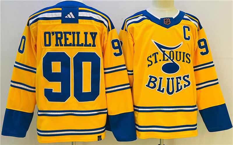 Blues 90 Ryan O'Reilly Yellow Adidas Jersey