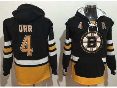 Boston Bruins 4 Bobby Orr Black Name and Number Pullover NHL Hoodie