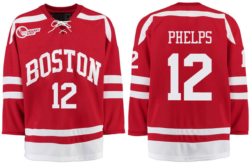 Boston University Terriers BU 12 Chase Phelps Red Stitched Hockey Jersey