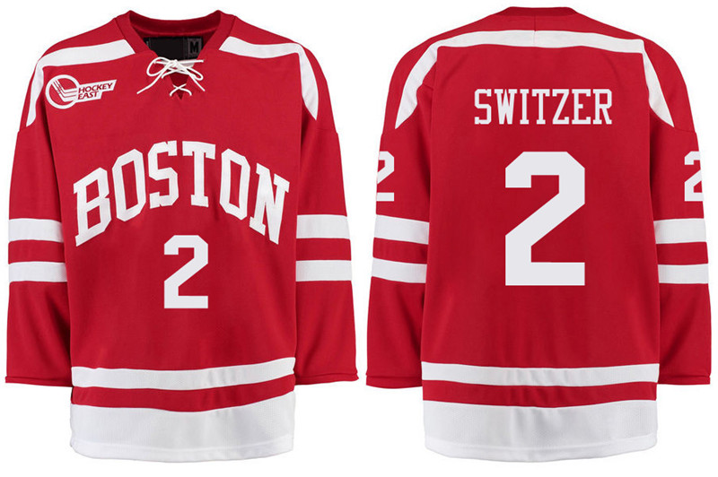 Boston University Terriers BU 2 Shane Switzer Red Stitched Hockey Jersey