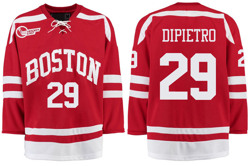 Boston University Terriers BU 29 Rick Dipietro Red Stitched Hockey Jersey
