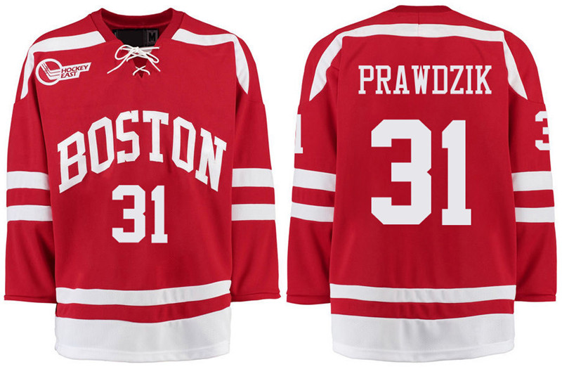 Boston University Terriers BU 31 Max Prawdzik Red Stitched Hockey Jersey