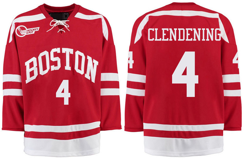 Boston University Terriers BU 4 Adam Clendening Red Stitched Hockey Jersey