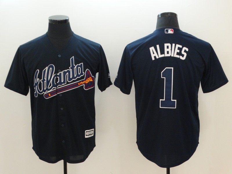 Braves 1 Ozzie Albies Navy Cool Base Jersey